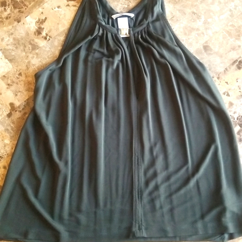 H&M blouse with keyhole cutout and gold accent.